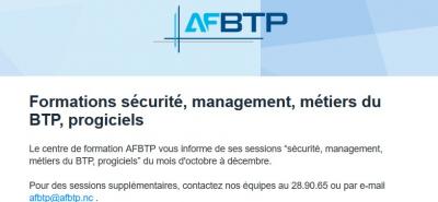 AFBTP - Les formations sécurité, management, métiers du BTP, progiciels du mois d'octobre à décembre
