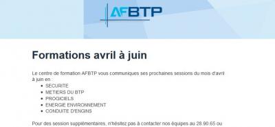 AFBTP - Les formations des mois d'avril à juin 2023