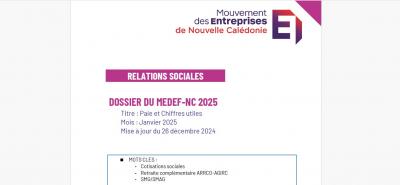 Dossier du MEDEF-NC : Paie et chiffres utiles 2025